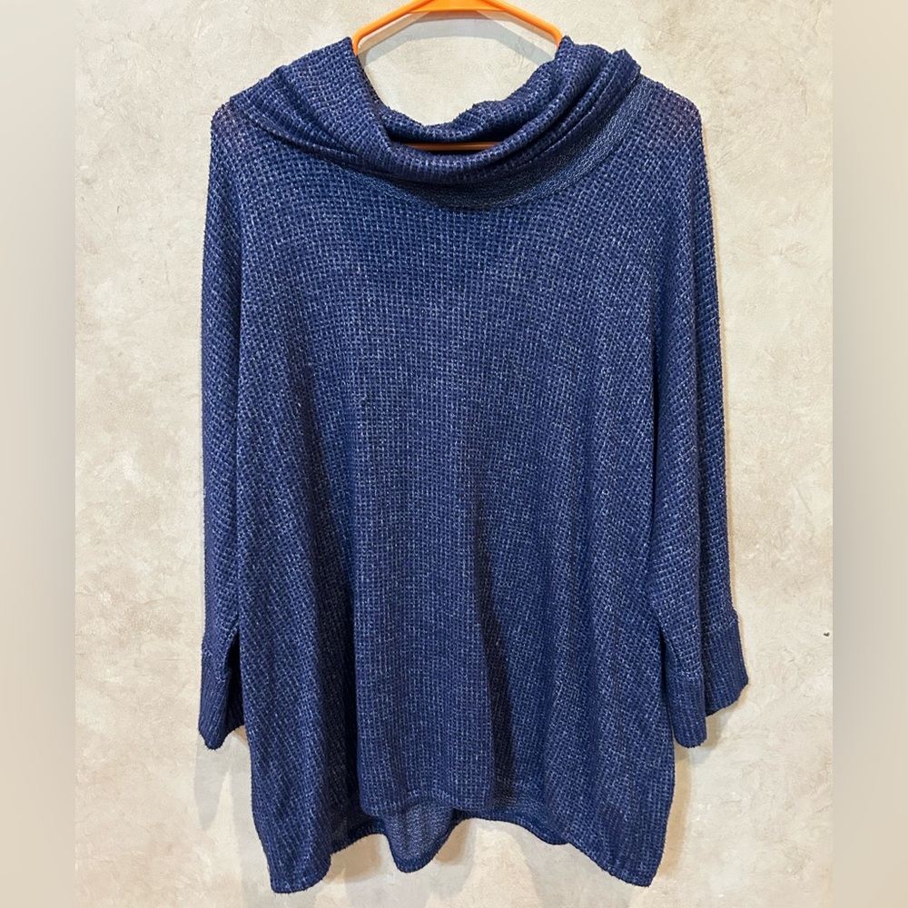 Payton Primrose Navy Blue Cowl Neck lightweight spring Sweater plus 2x
